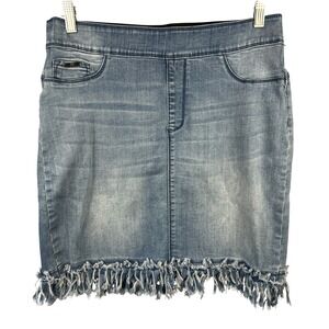 Coco + Carmen Pullon Denim Skirt Fringe Hem Size L Coastal Cowgirl Rodeo